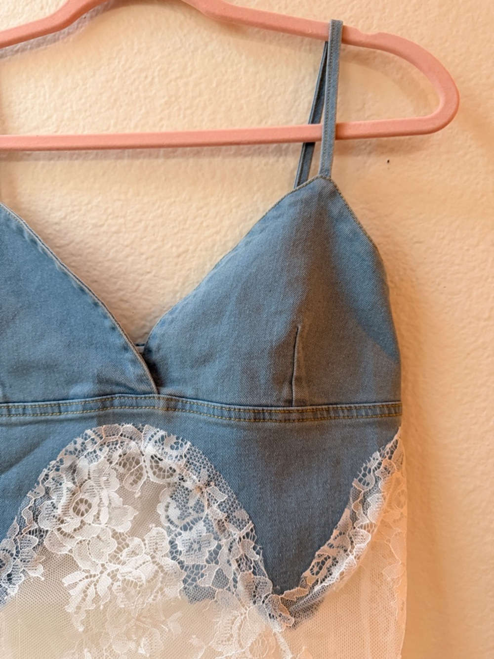 Y2K Fairycore Denim Lace Cami Top ‎ Blue White Corset Festival Boho Sheer S - Picture 4 of 13
